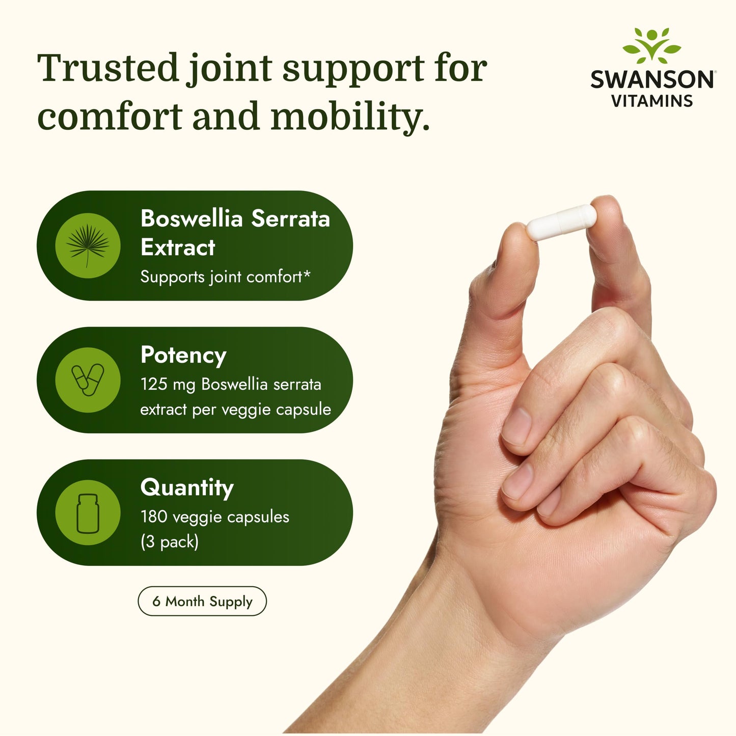 Swanson Boswellia Serrata Extract 125 mg Capsule, 180 Count