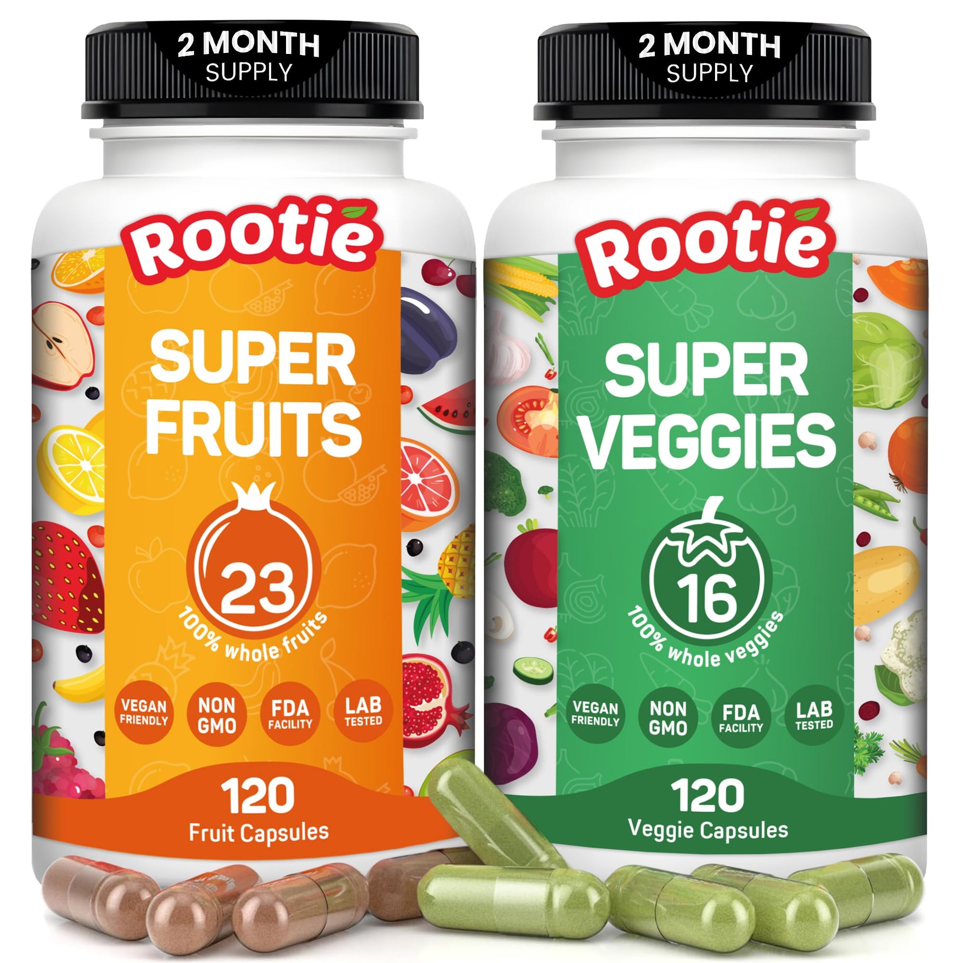 ROOTIE Fruits and Veggies Supplement Powerfull Blend of 39 Whole Fruits and Veggies Capsule 120 Capsules