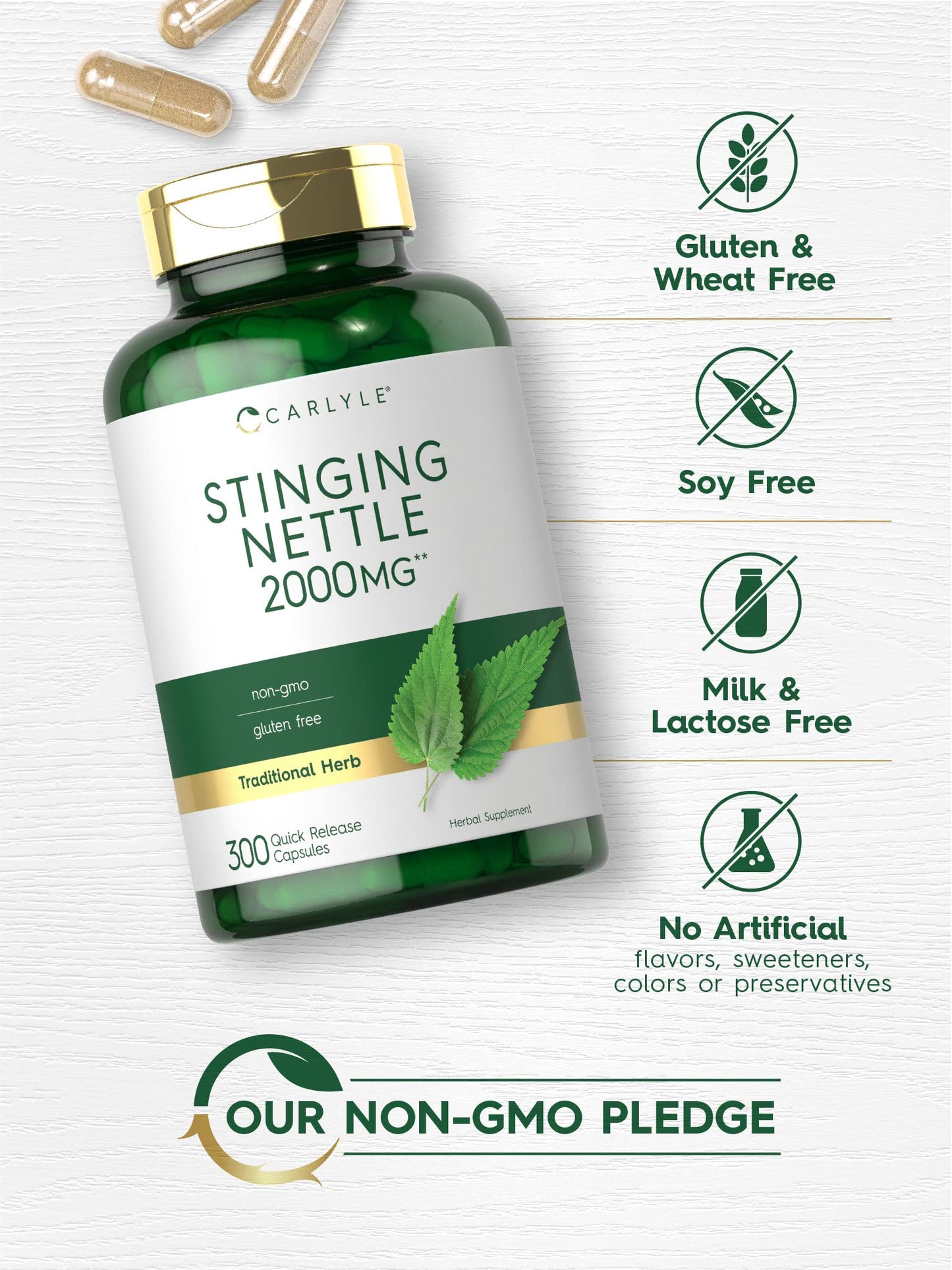 Carlyle Stinging Nettle Leaf Extract Supplement Capsule, 300 Capsules