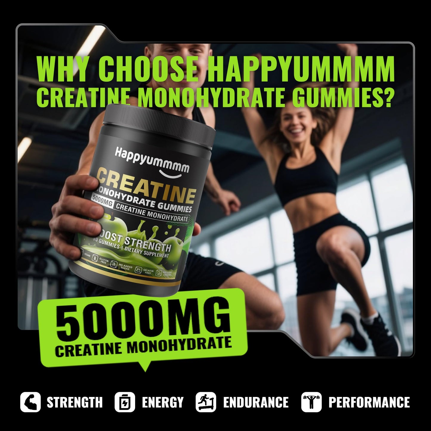 Happyummmm nutrition Creatine Monohydrate Gummies 90 Gummies