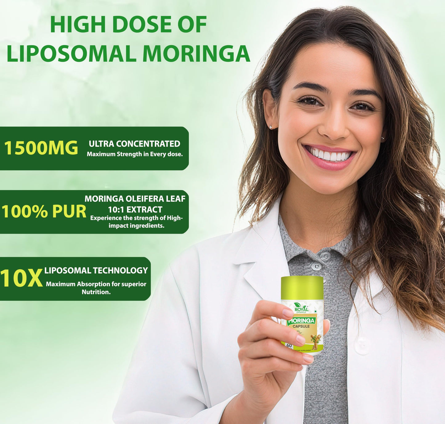 Royal Organics Moringa Capsule Supplement, 10:1 Extract, 500 mg, 60 Veggie Capsules