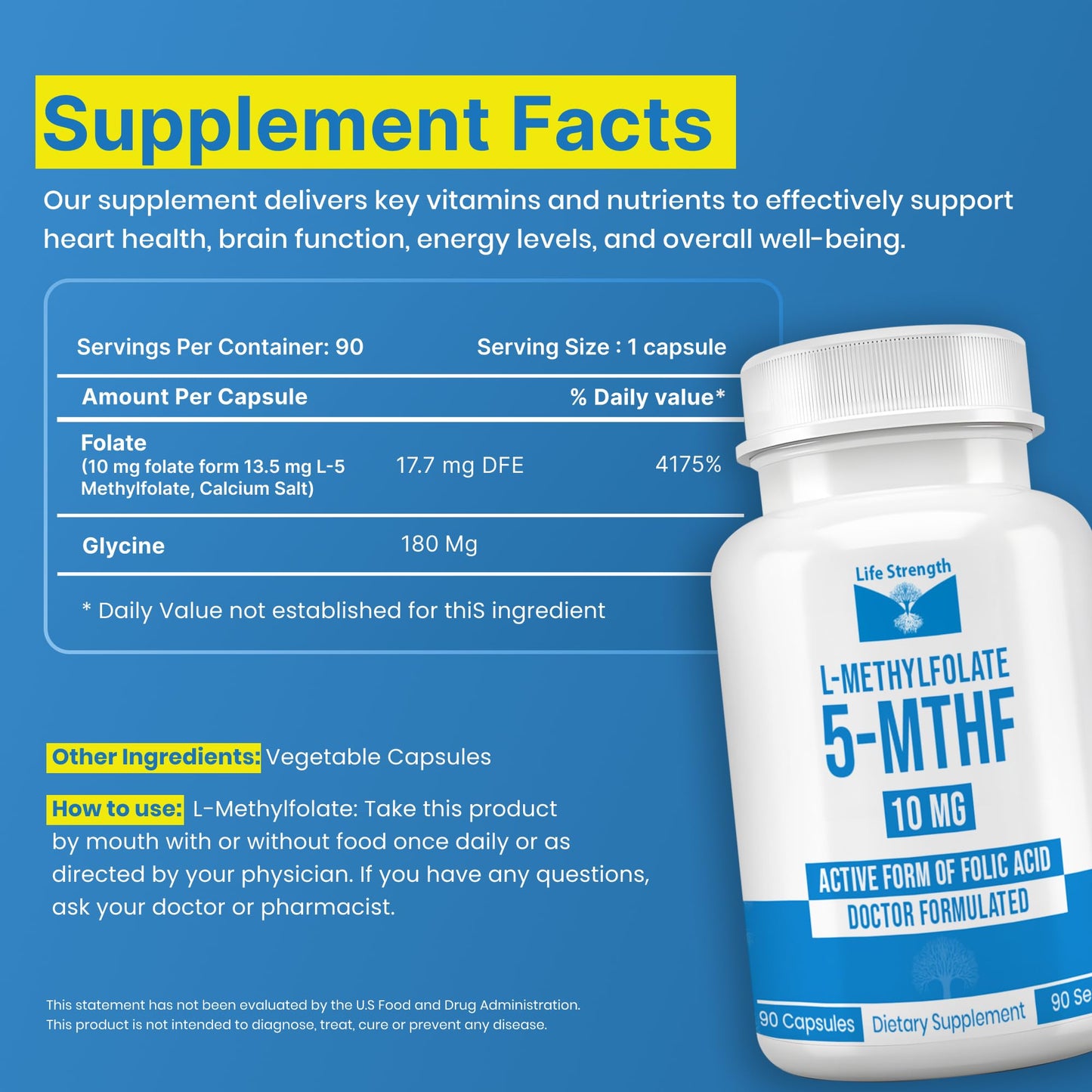 LifeStrength L-Methylfolate 10mg, 90 Capsules