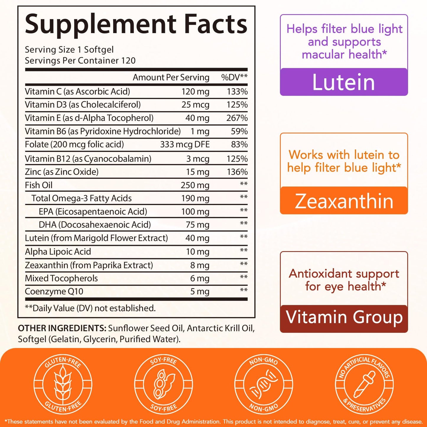 XQDCICQU Premium Lutein 40mg with Zeaxanthin 8mg Capsule, 120 Count