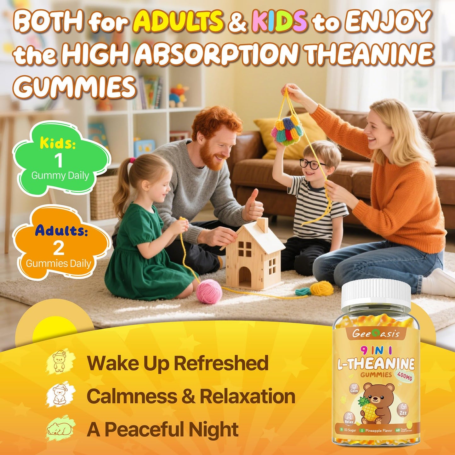 Geeoasis L-Theanine 400mg Gummies, 60 Count