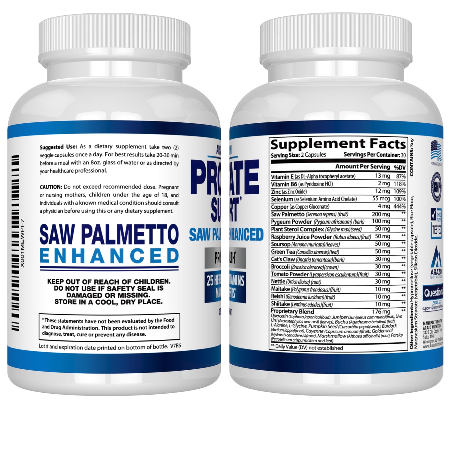 Arazo Nutrition Prostate Supplement Saw Palmetto + 25 Herbs Capsules 60 Count