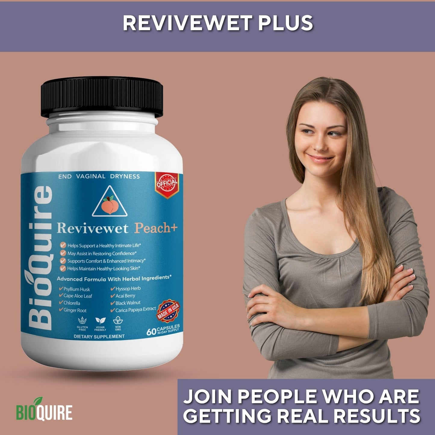 BIOQUIRE Revivewet Peach+ Vaginal Dryness Support Supplement 60 Capsules