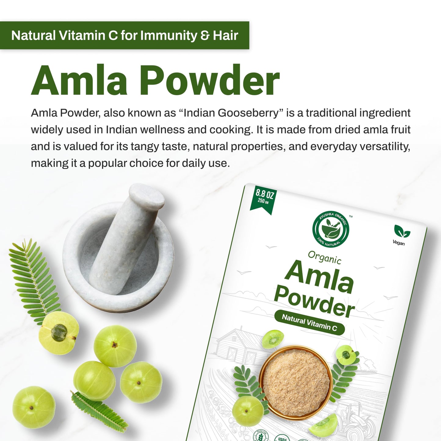 Ayushka Organic Superfoods Amla Berry Powder, 8.8 oz