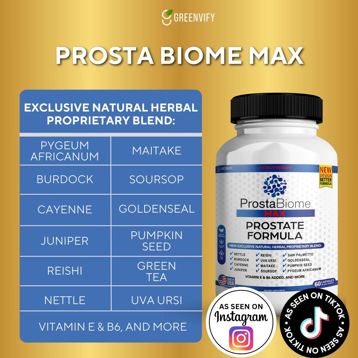 GREENVIFY ProstaBiome Max Prostate Support Formula, Natural Herbal Blend with Saw Palmetto, Capsule, 600 Count