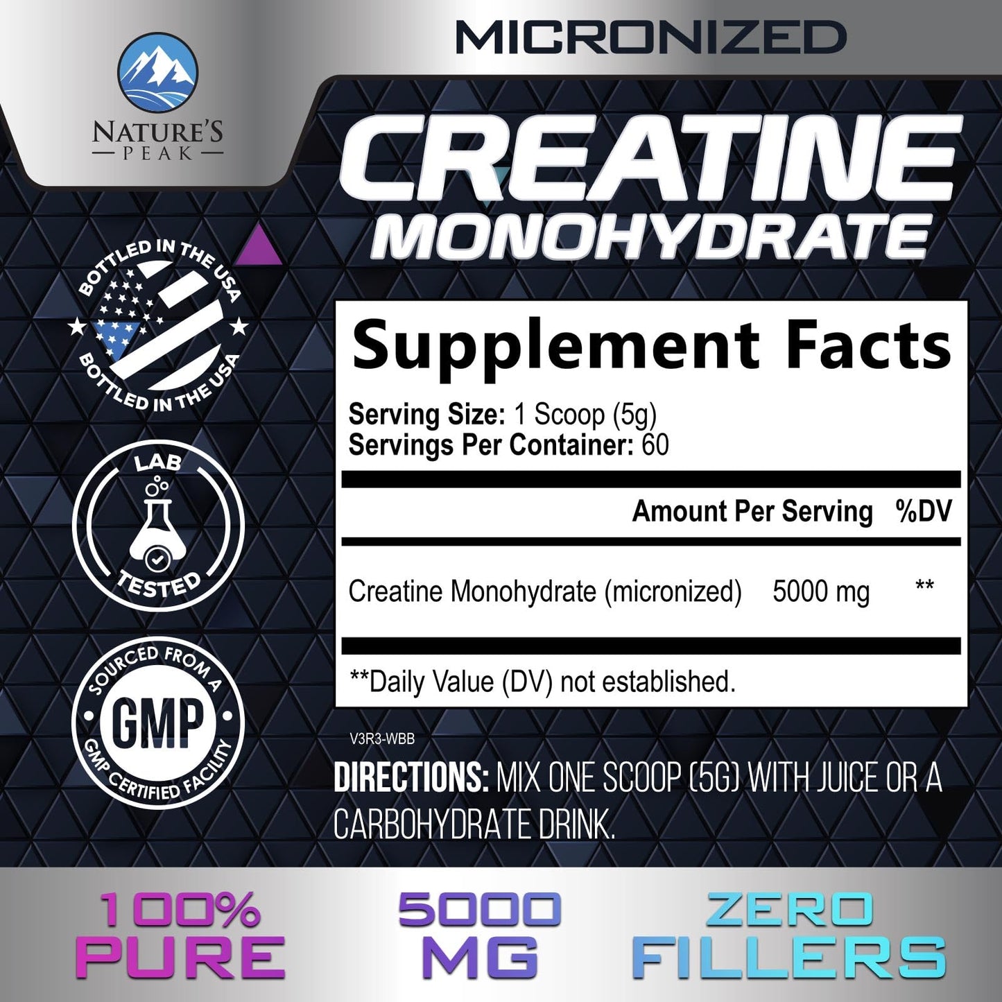 Nature's Peak Creatine Monohydrate 5000mg Per Serving Powder, 10.6 oz