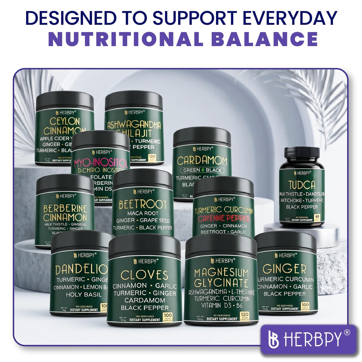 Herbpy 5in1 Valerian Root Capsules with L-Theanine, Lemon Balm, Turmeric & Black Pepper, 100 Count