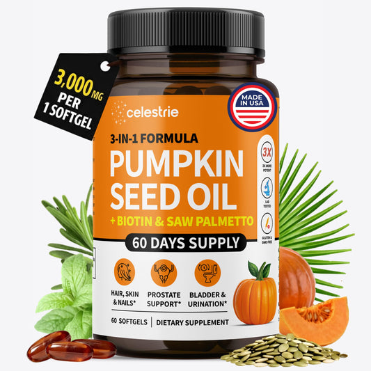 Celestrie 3-in-1 Pumpkin Seed Oil with Saw Palmetto Softgels 60 Count