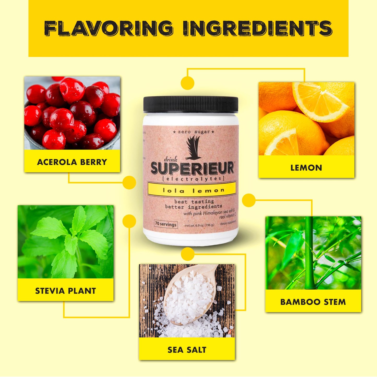 Superieur Sea Mineral Electrolyte Powder, Lola Lemon, 70 Servings