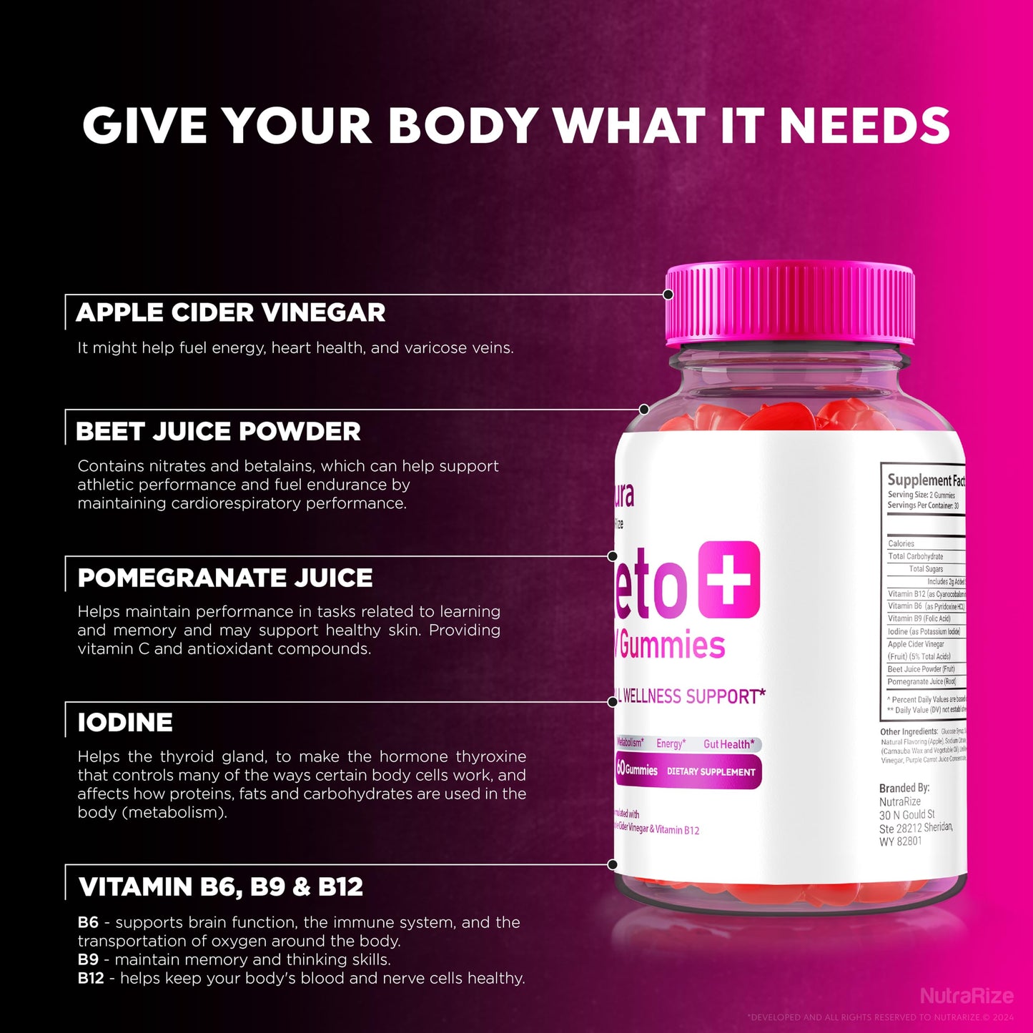 NutraRize Noura Keto + ACV Gummies, 120 Gummies