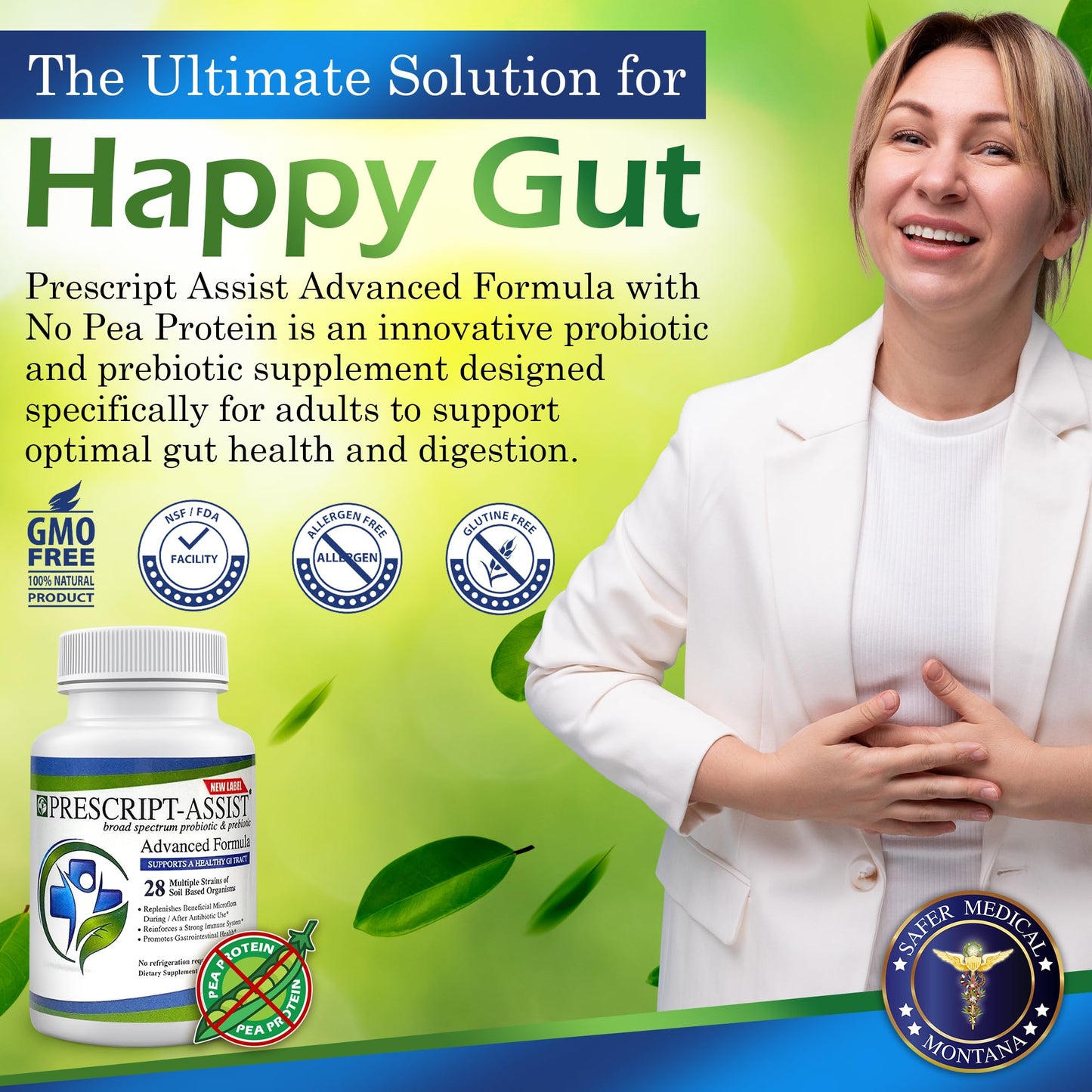 Prescript-Assist Prebiotics & Probiotics for Digestive & Immune Health with No Pea Protein for Quick Absorption - Advanced Plant-Based, Vegan, 90 Capsules