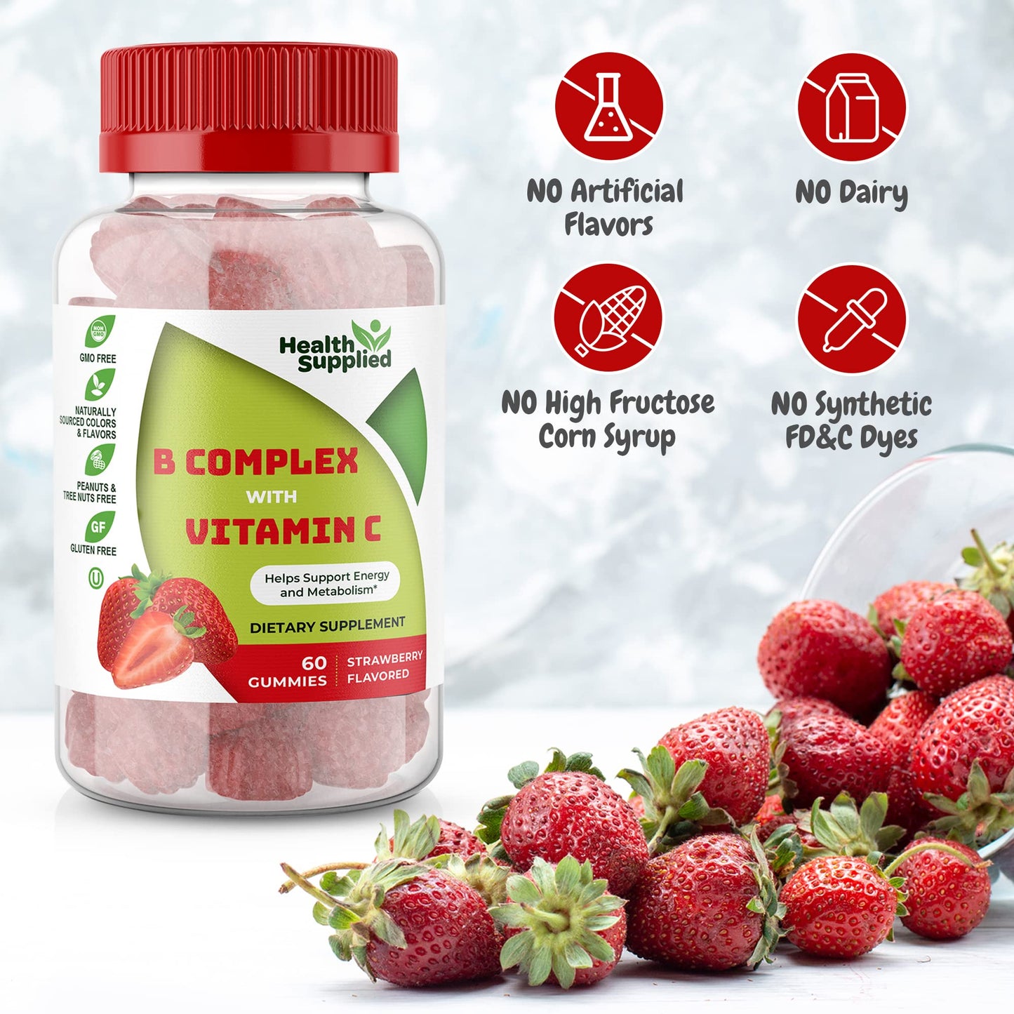 Health Supplied Vitamin B Complex with Vitamin C Gummies, 60 Count
