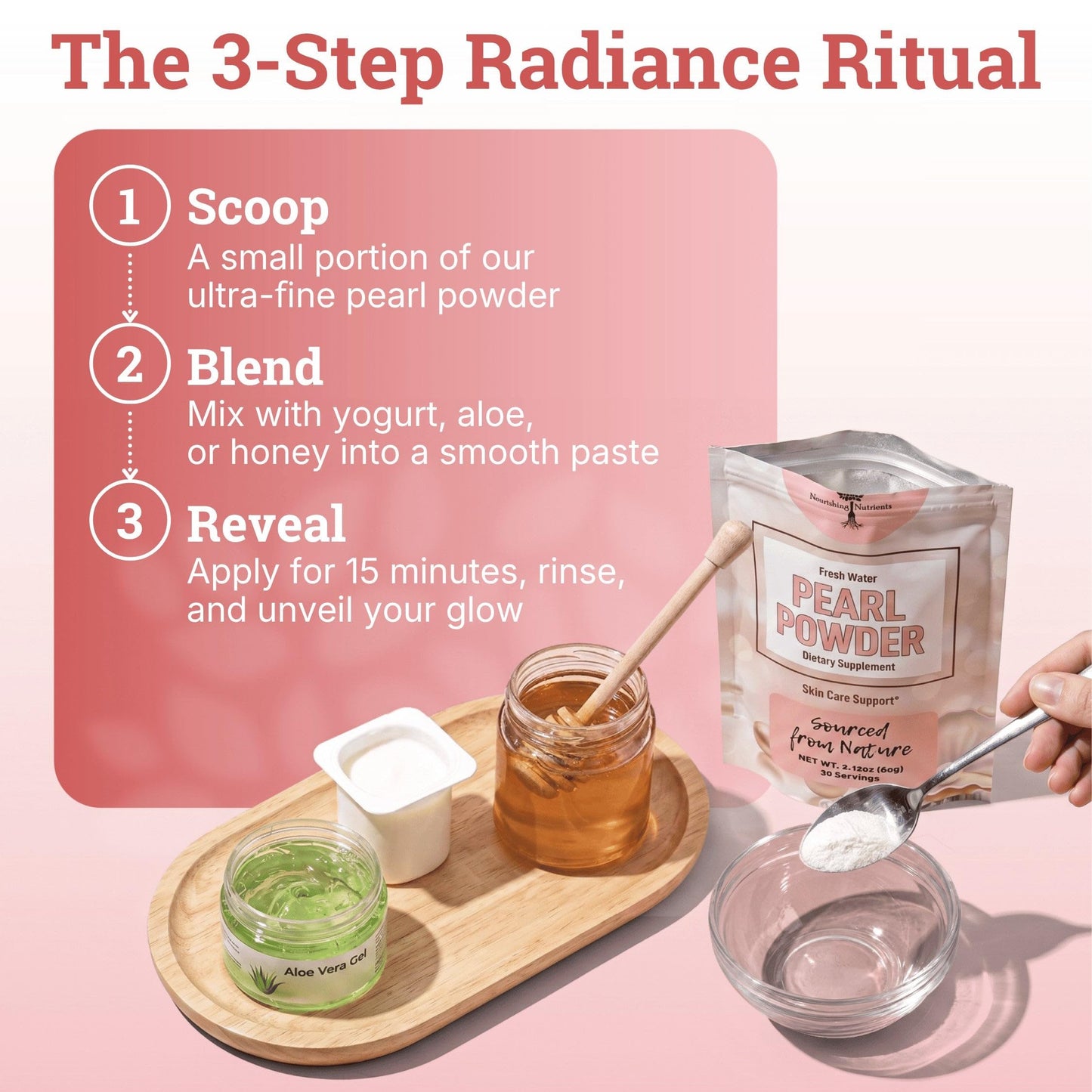 Nourishing Nutrients 4-in-1 Pearl Powder Organic Quality for Teeth, Eyes, DIY Masks & Drink Powder 2.12 oz