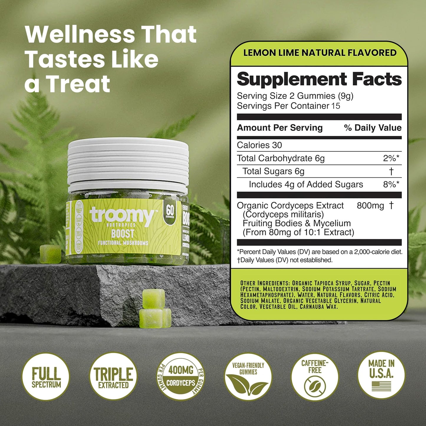 Troomy Nootropics Cordyceps Mushroom Gummies 60 Count