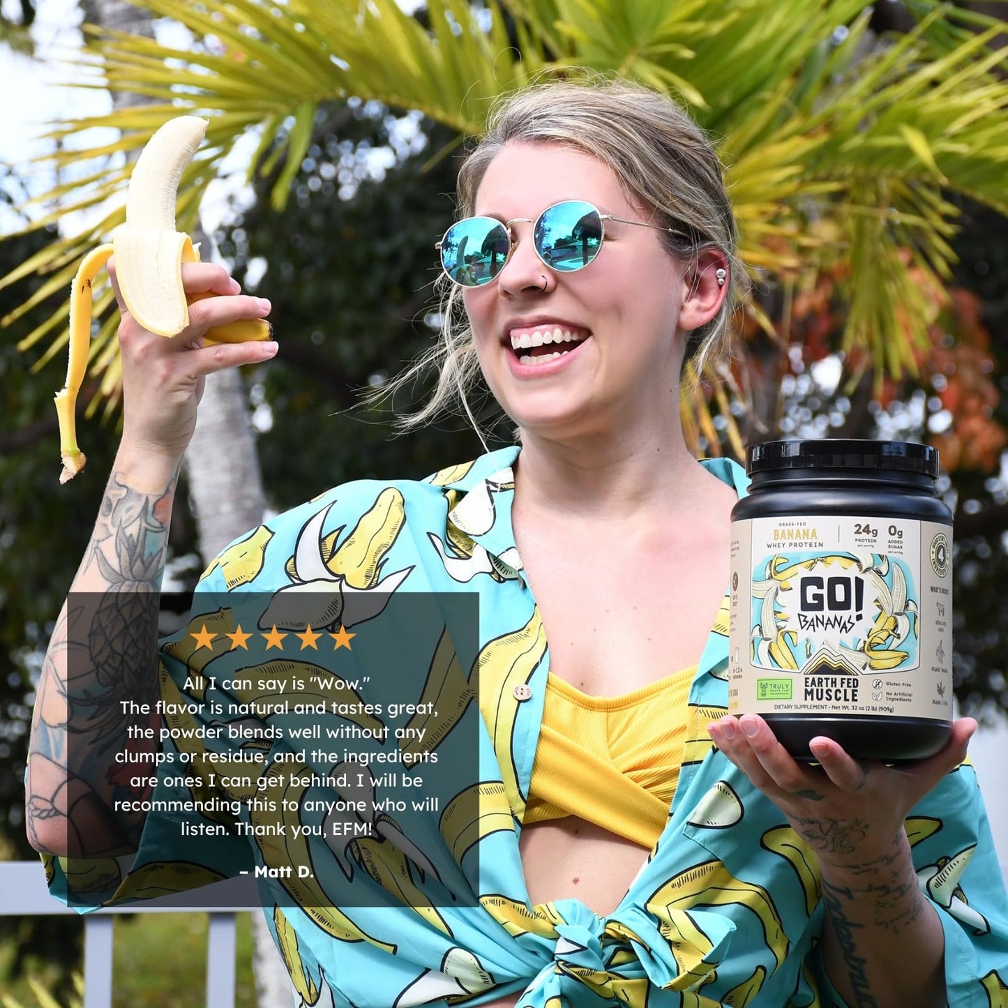 Earth Fed Muscle Go! Bananas Irish Grass-Fed Whey Protein Isolate Powder Banana Flavor, 32 Servings