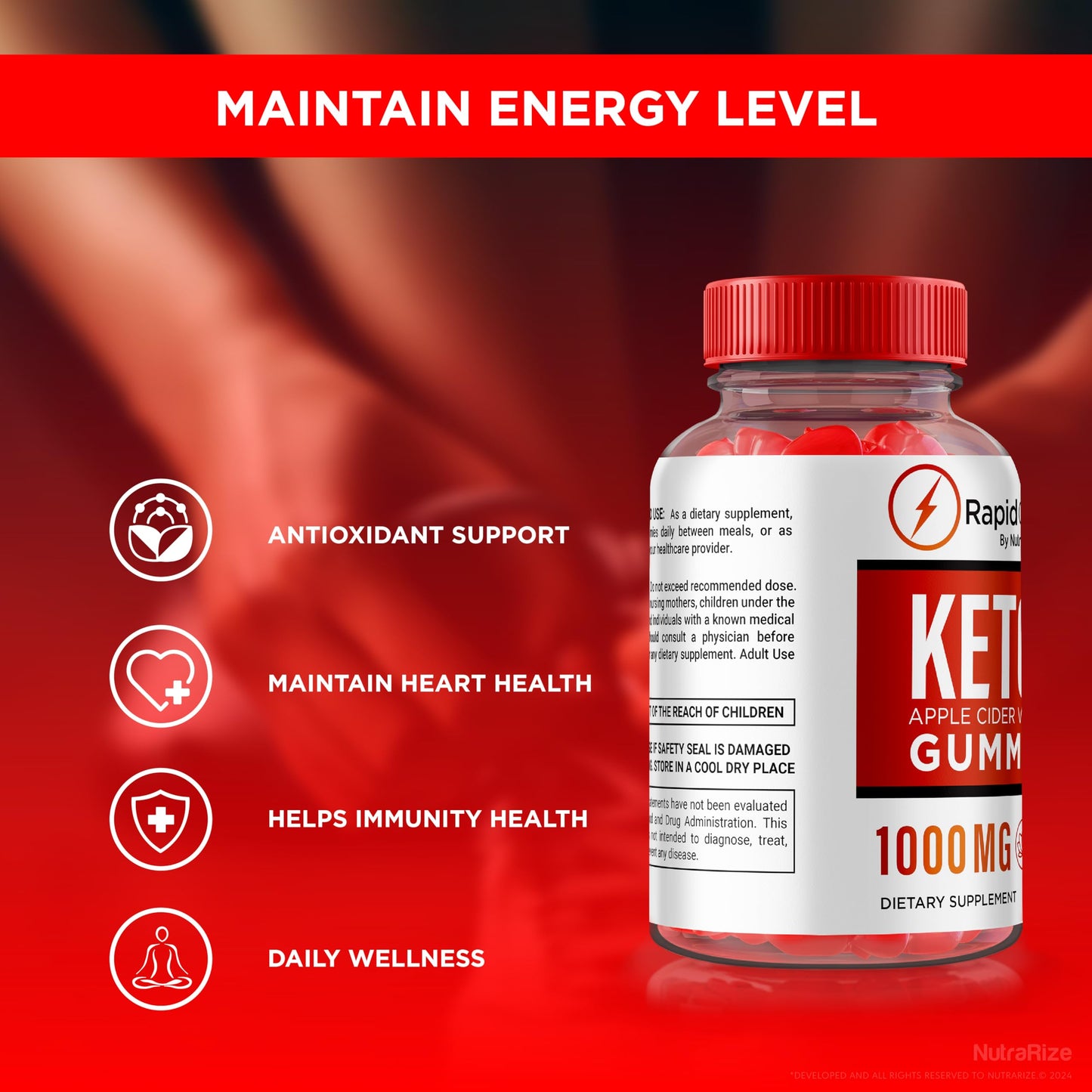 NutraRize Rapid Charge Keto + ACV Gummies, 120 Gummies