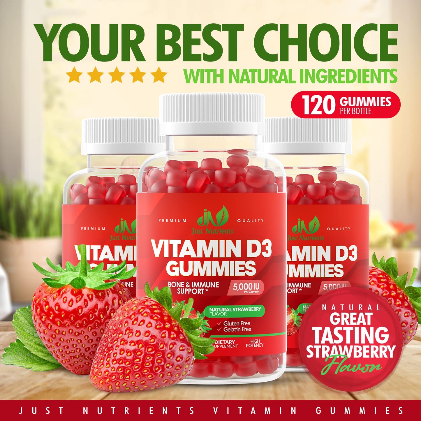 Just Nutrients Vitamin D3 Gummies 5000IU / 10,000IU, 120 Gummies