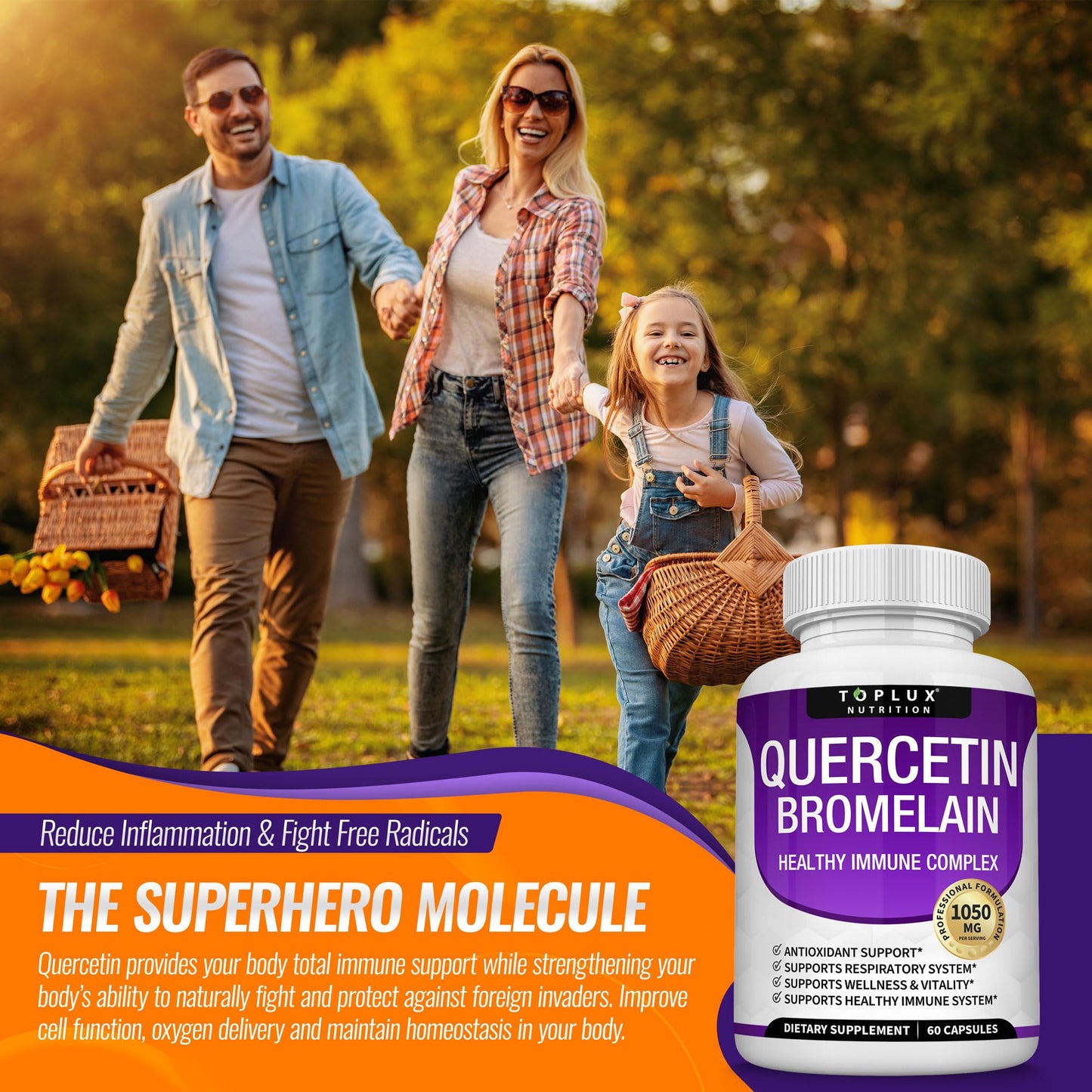 Toplux Quercetin with Bromelain and Zinc 1050mg Capsule, 60 Count