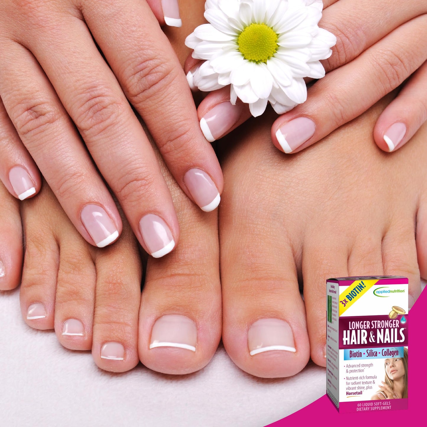 Applied Nutrition Longer Stronger Hair & Nails Biotin, Silica & Collagen Softgels, 4-Pack