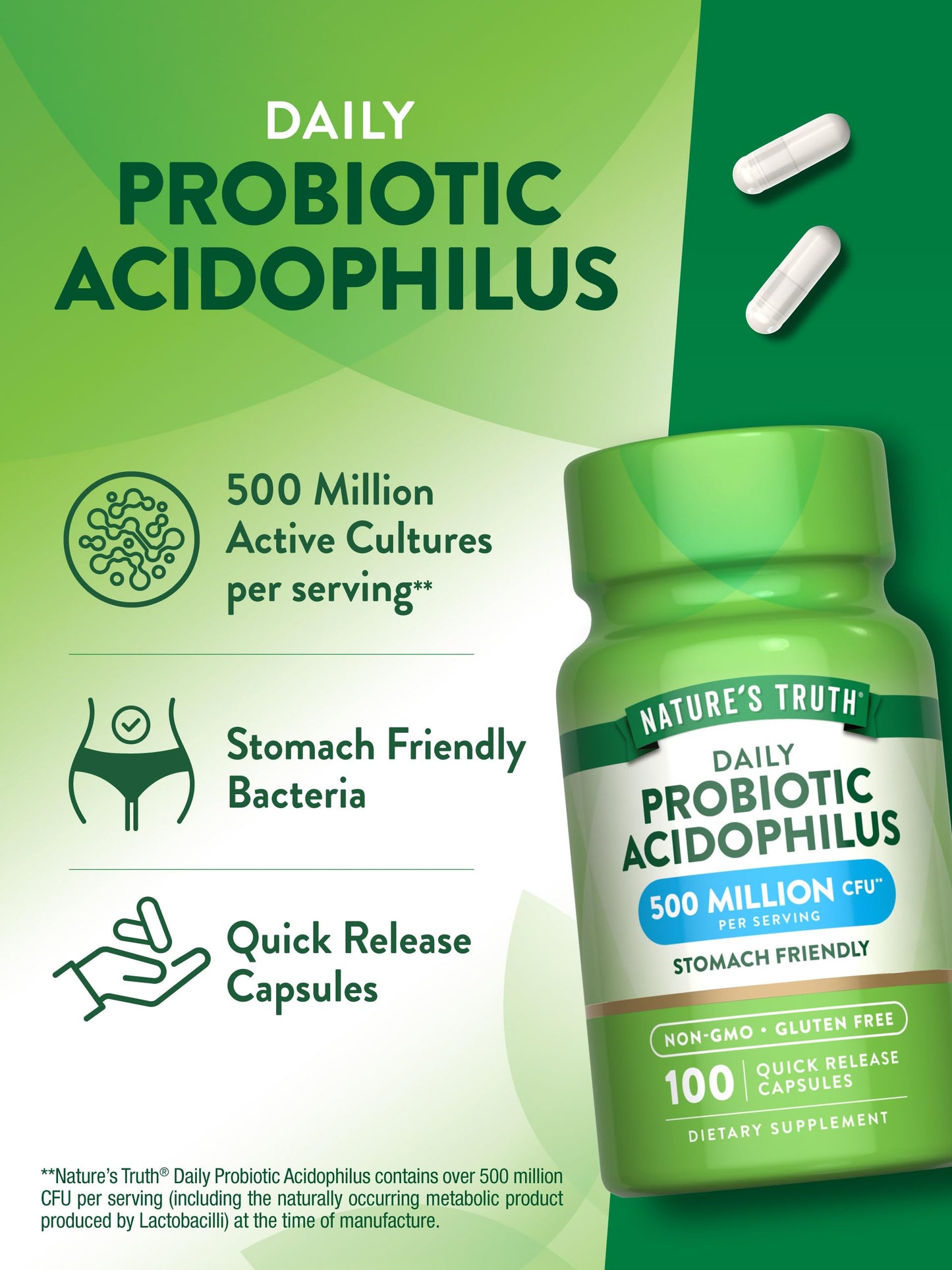 Nature's Truth Probiotics for Men and Women 500 Million CFU Capsule, 100 Count