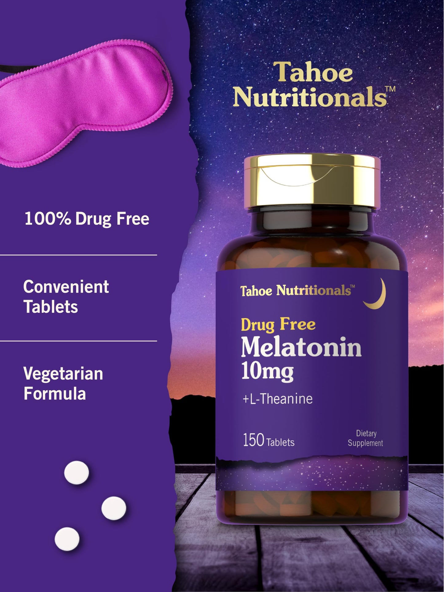 Tahoe Nutritionals Melatonin 10mg with L-Theanine, 150 Tablets