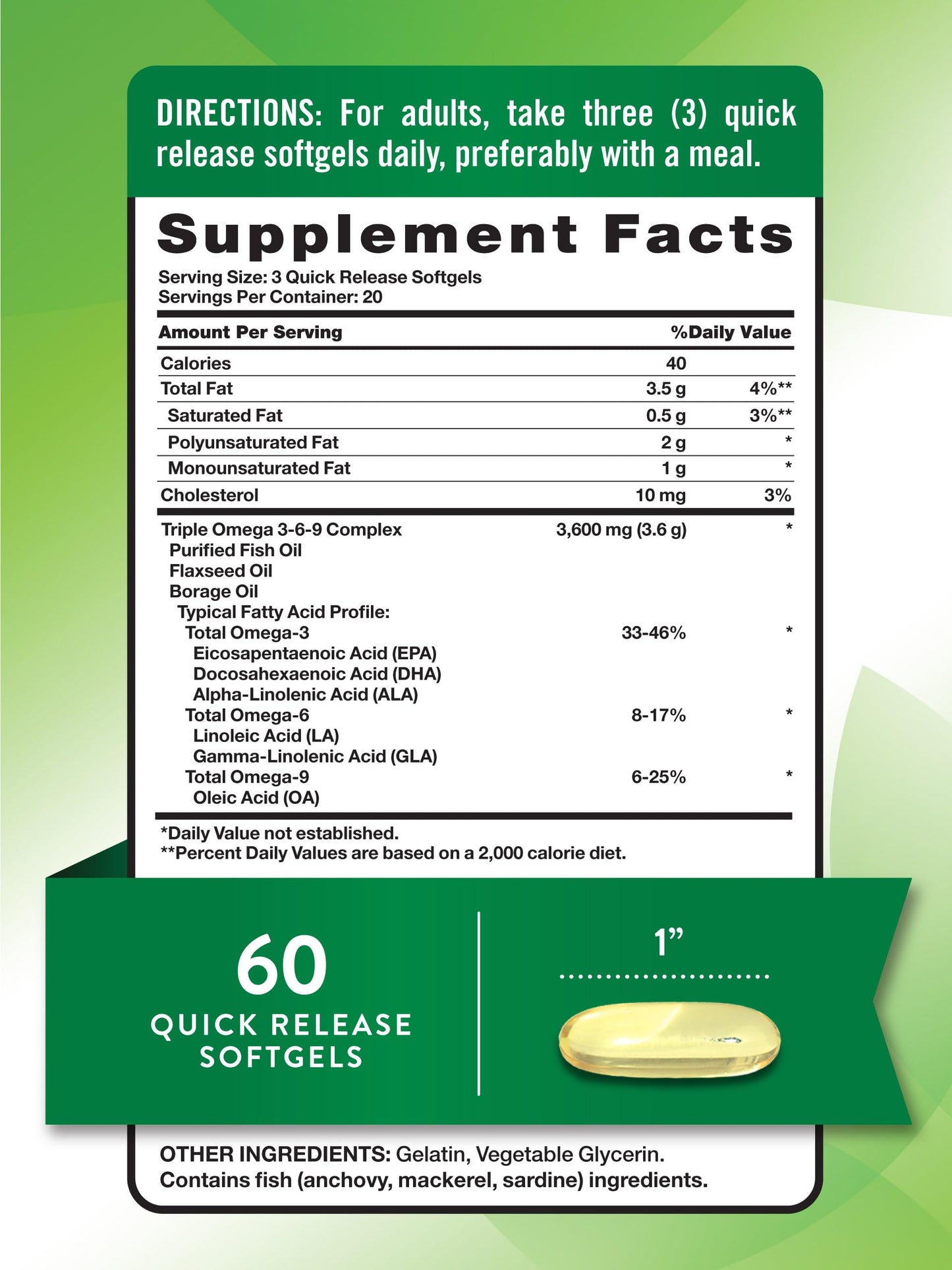 Nature's Truth Triple Omega 3-6-9 Softgels 60 Count