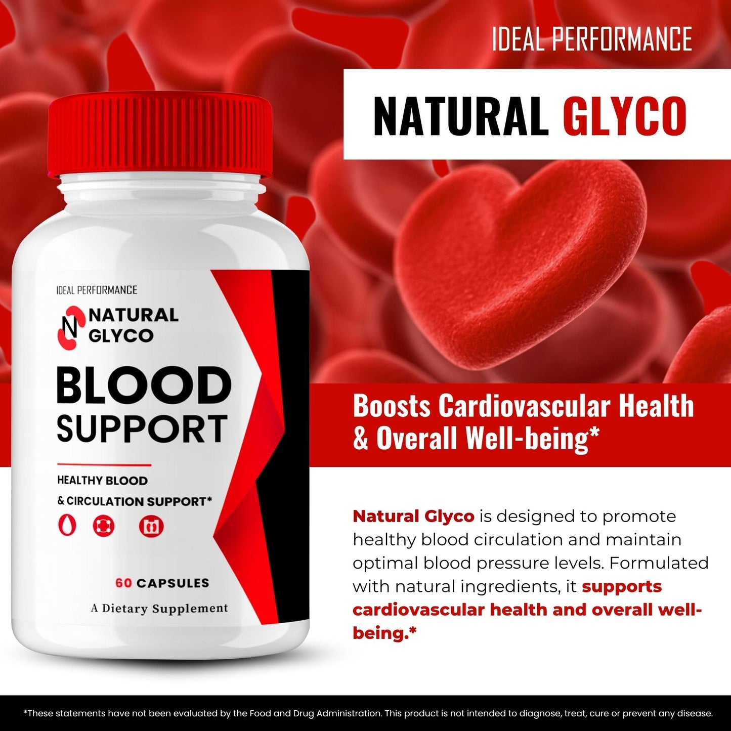 IDEAL PERFORMANCE Natural Glyco Blood Support Advanced Blood Formula Capsules, 300 Capsules