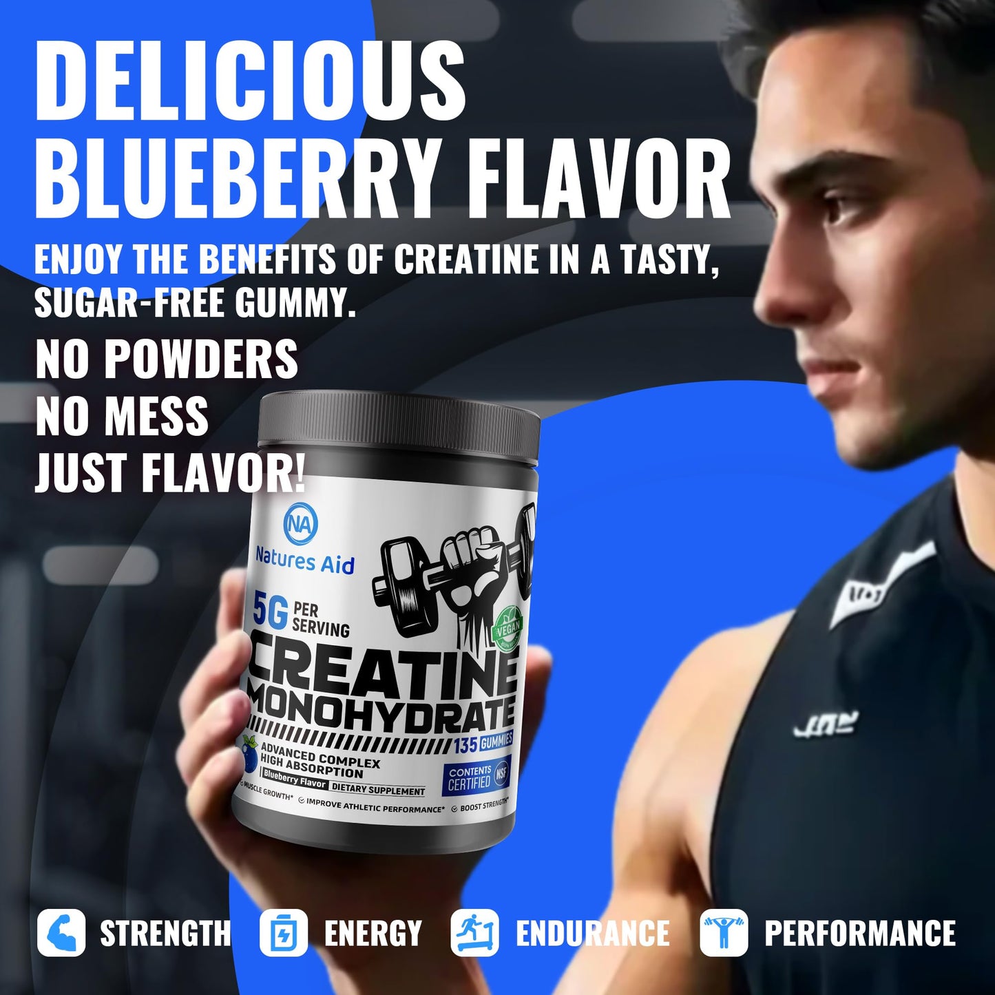 Natures Aid Creatine Monohydrate Gummies 5g, 135 Count