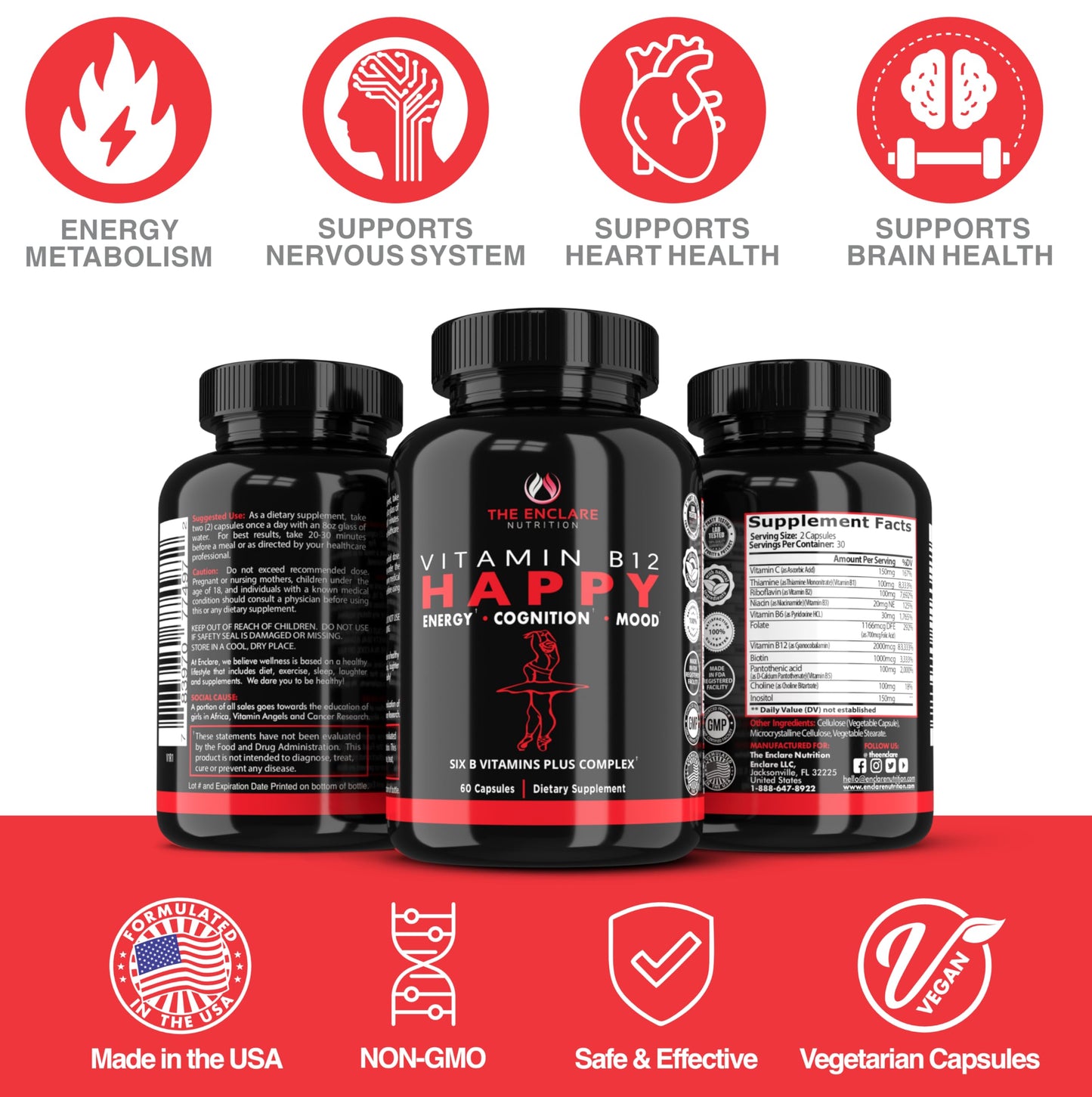 THE ENCLARE NUTRITION Vitamin B Complex with Vitamin C Capsules, 60 Count