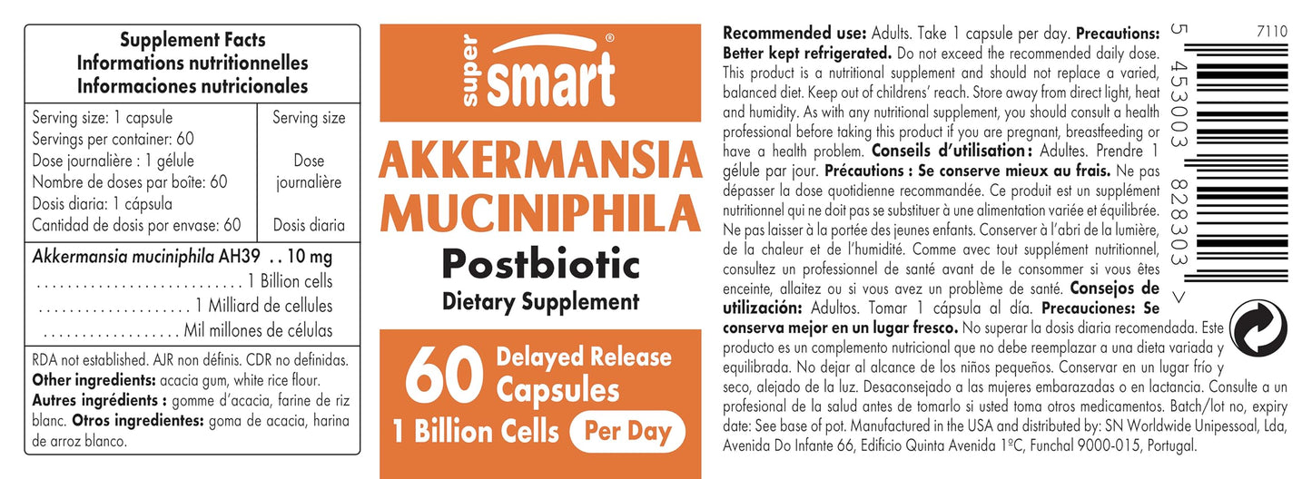 Supersmart Akkermansia Muciniphila 1 Billion TFU per Day Capsules, 60 Count