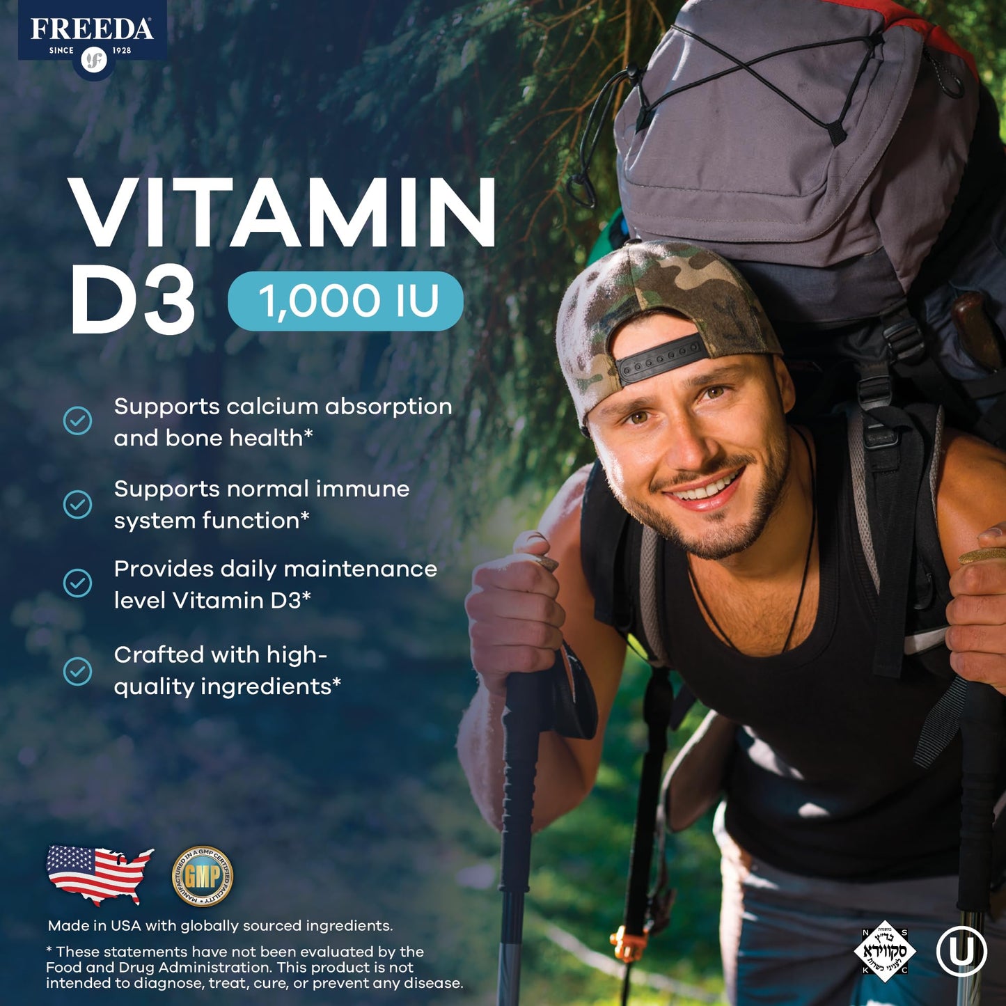 FREEDA Vitamin D3 1000 IU Tablet, 500 Count