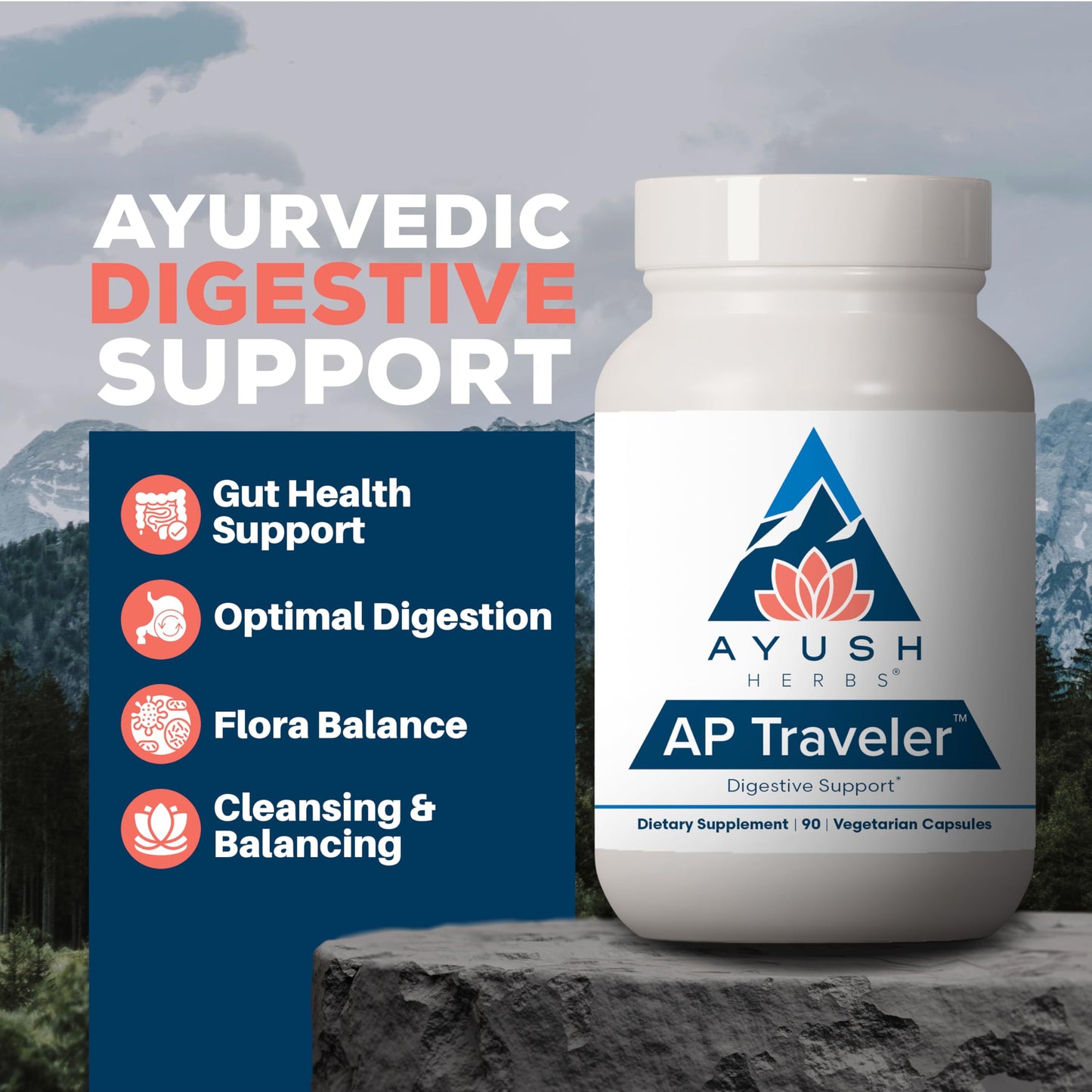 Ayush Herbs AP Traveler Digestive Support with Holy Basil & Neem, 90 Capsules