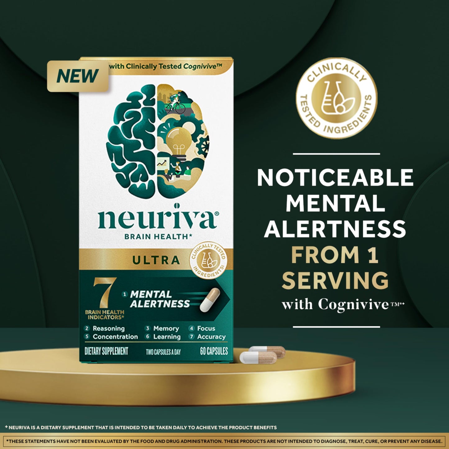 NEURIVA Ultra Brain Supplements for Memory and Focus, Phosphatidylserine, Cognivive, Neurofactor, Folic Acid, Vitamin B12 & Vitamin B6, 60 Capsules