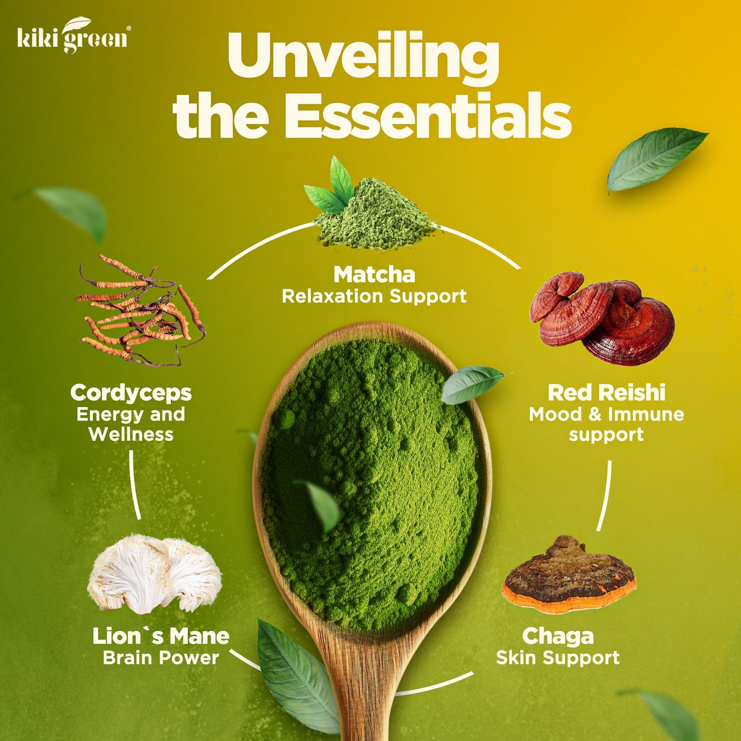 KIKI Green Mushroom Matcha Powder Super Blend 4 oz