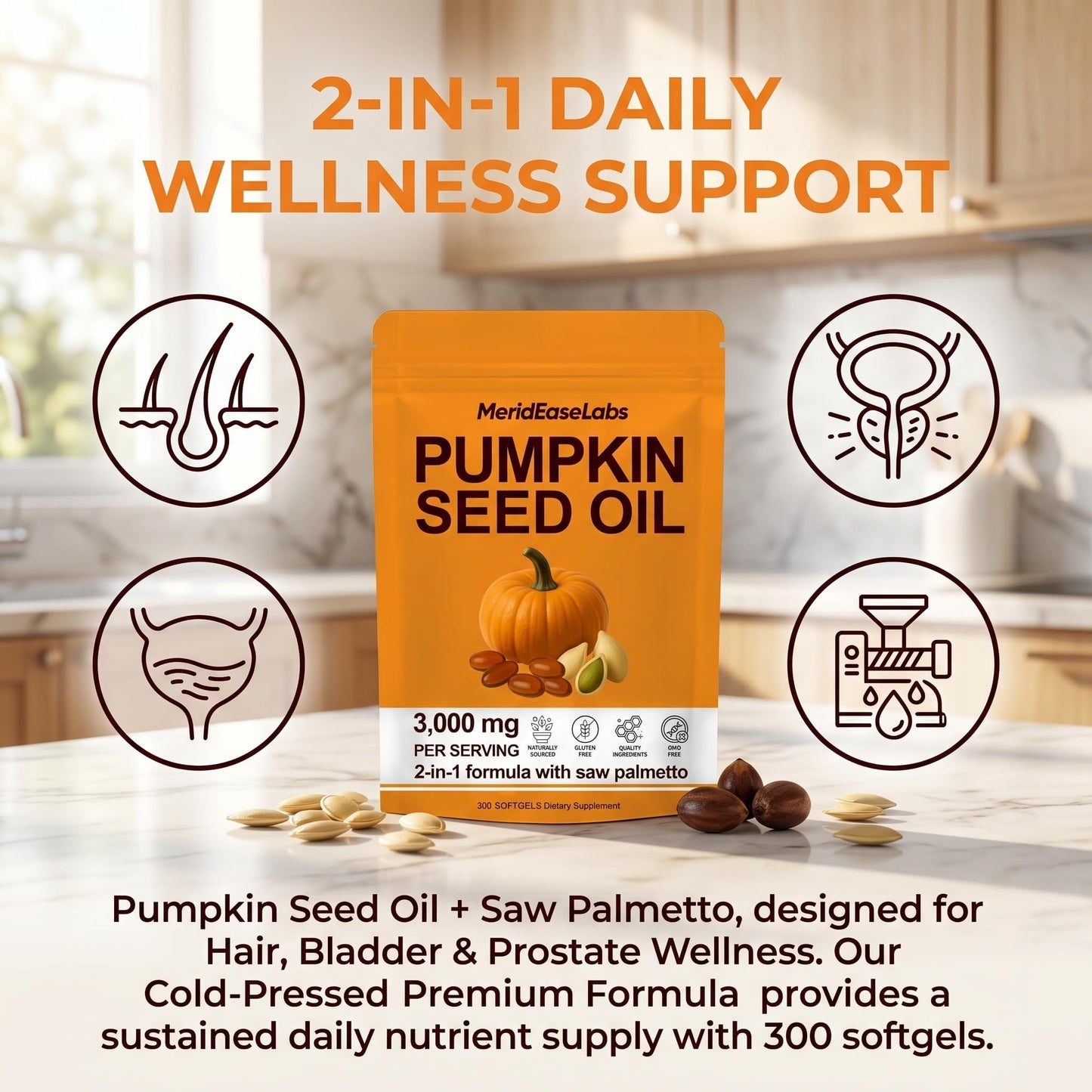ONAISE Pumpkin Seed Oil with Saw Palmetto, 2-in-1 Formula, 300 Softgels