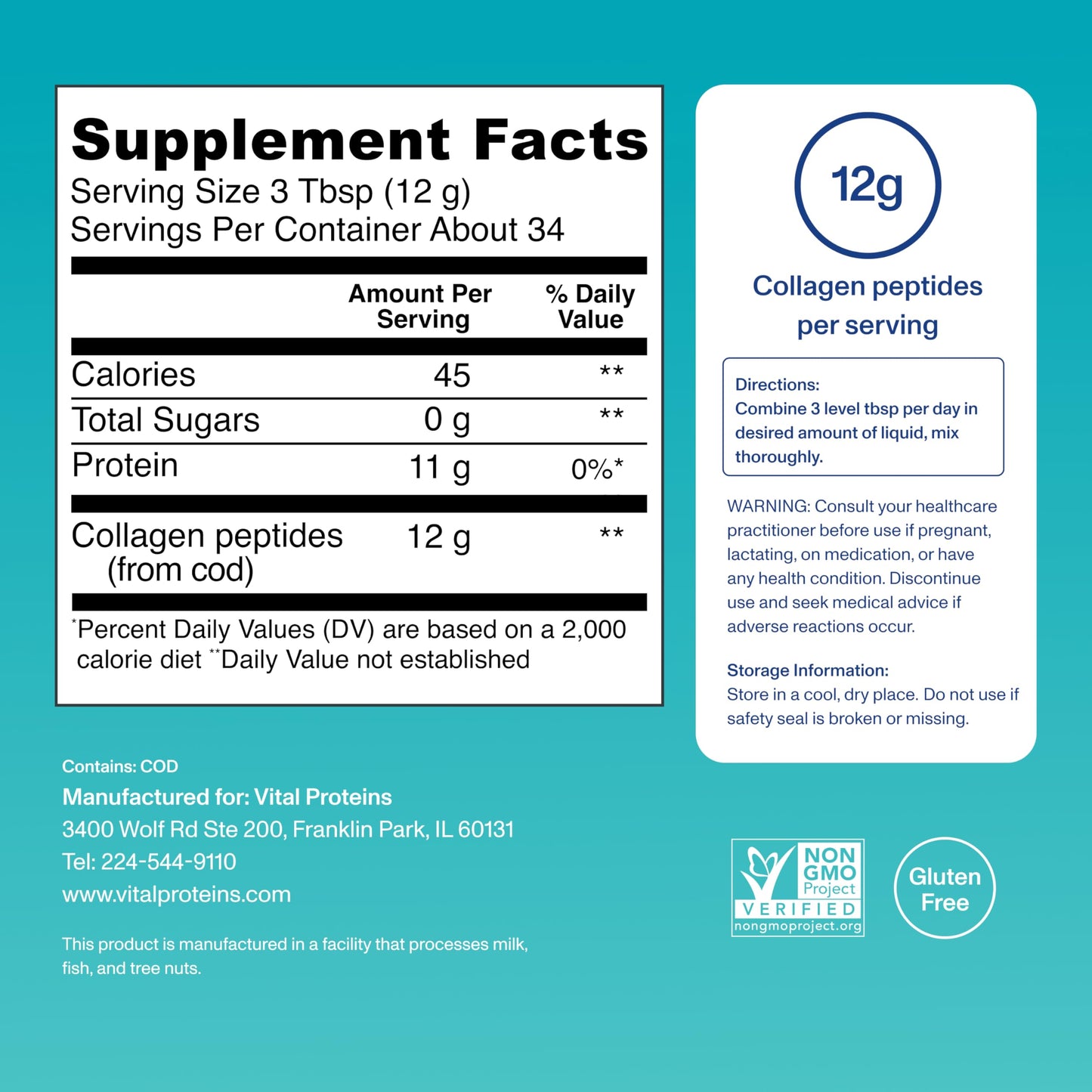 Vital Proteins Marine Collagen Peptides Powder - 14.5 oz, 34 Servings