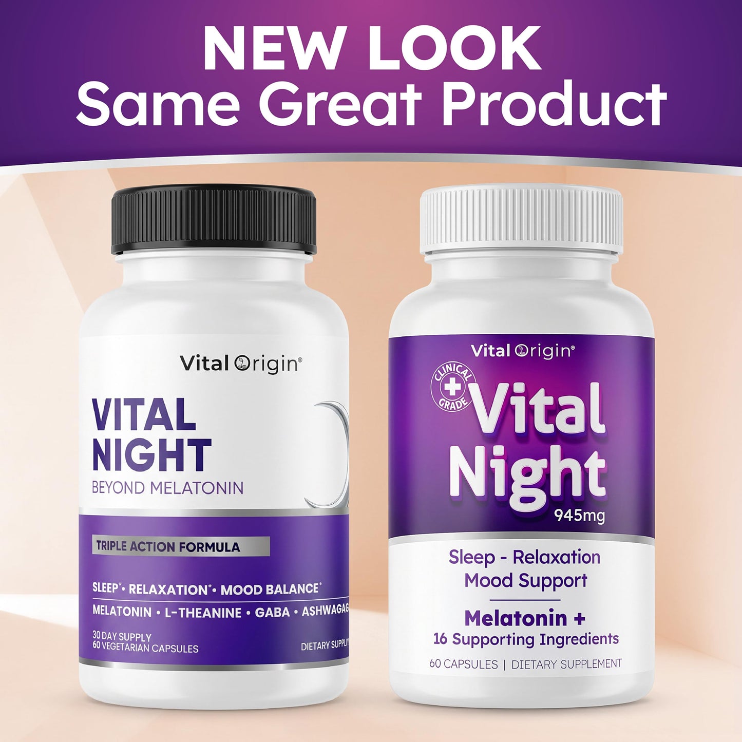 Vital Origin Vital Night Natural Sleep Aid for Adults - Sleep, Relaxation & Mood Support, 60 Capsules