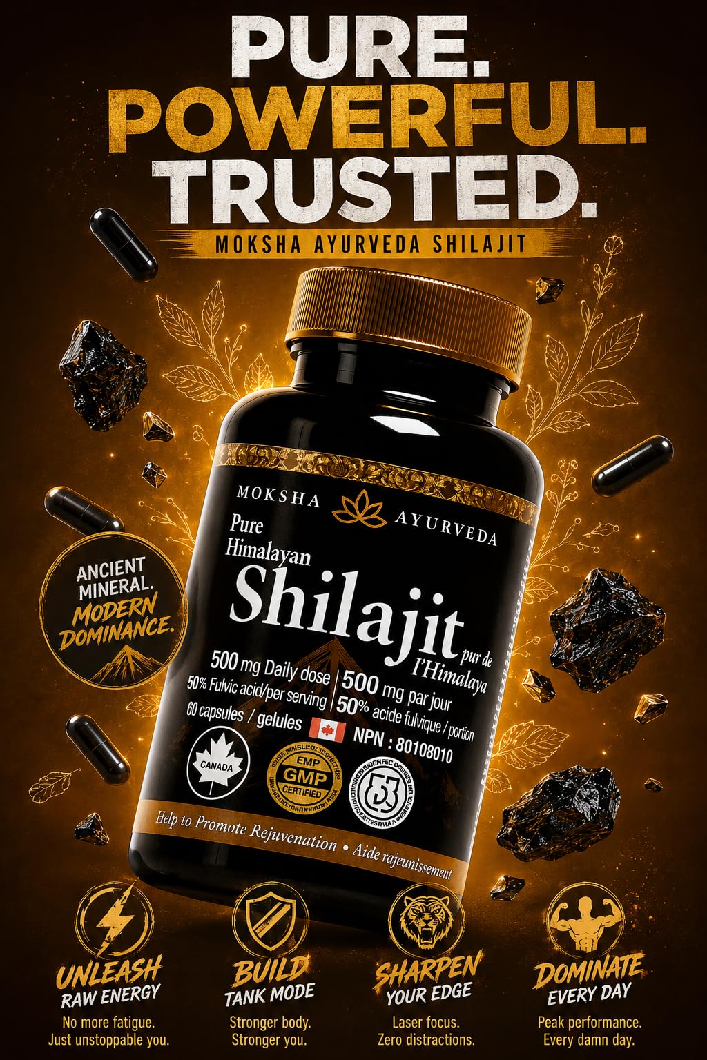 Greystone Tea Natural Testosterone Support Shilajit Ultra Gold 60 Capsules