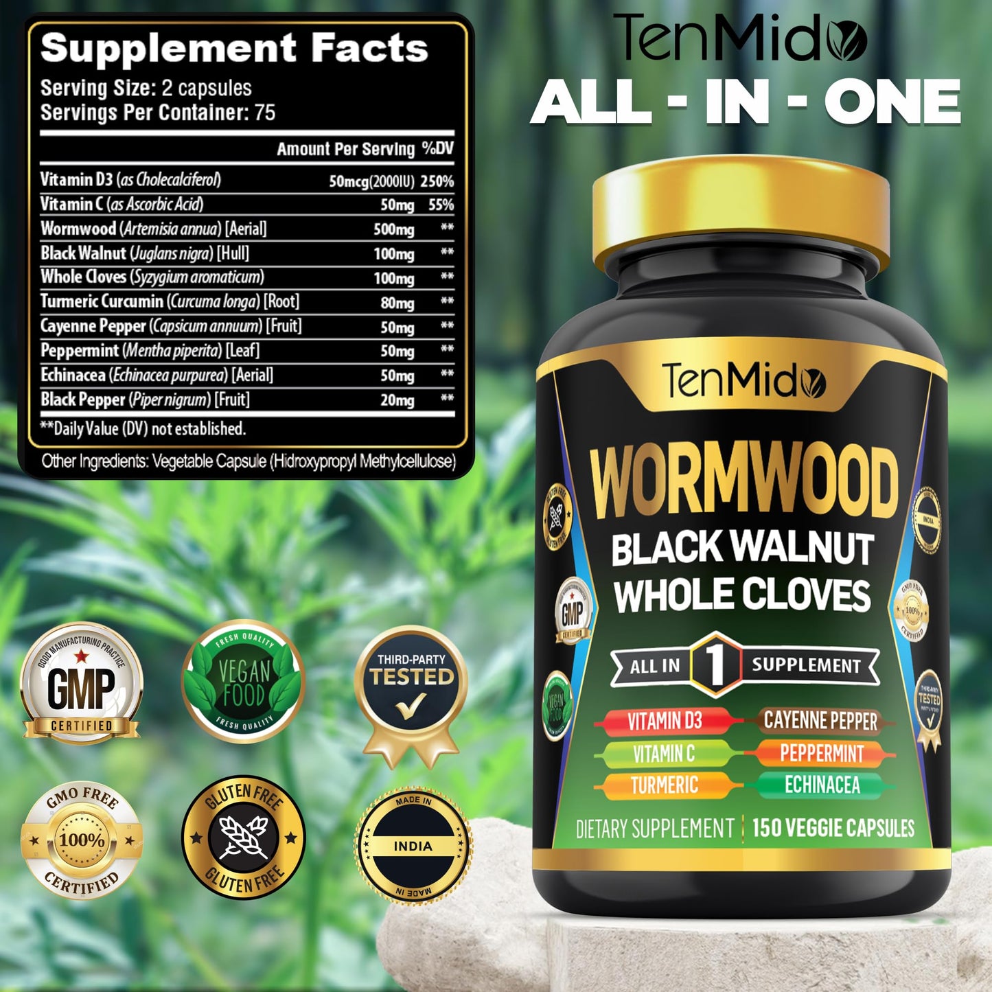 Tenmido Wormwood Capsules, 150 Count