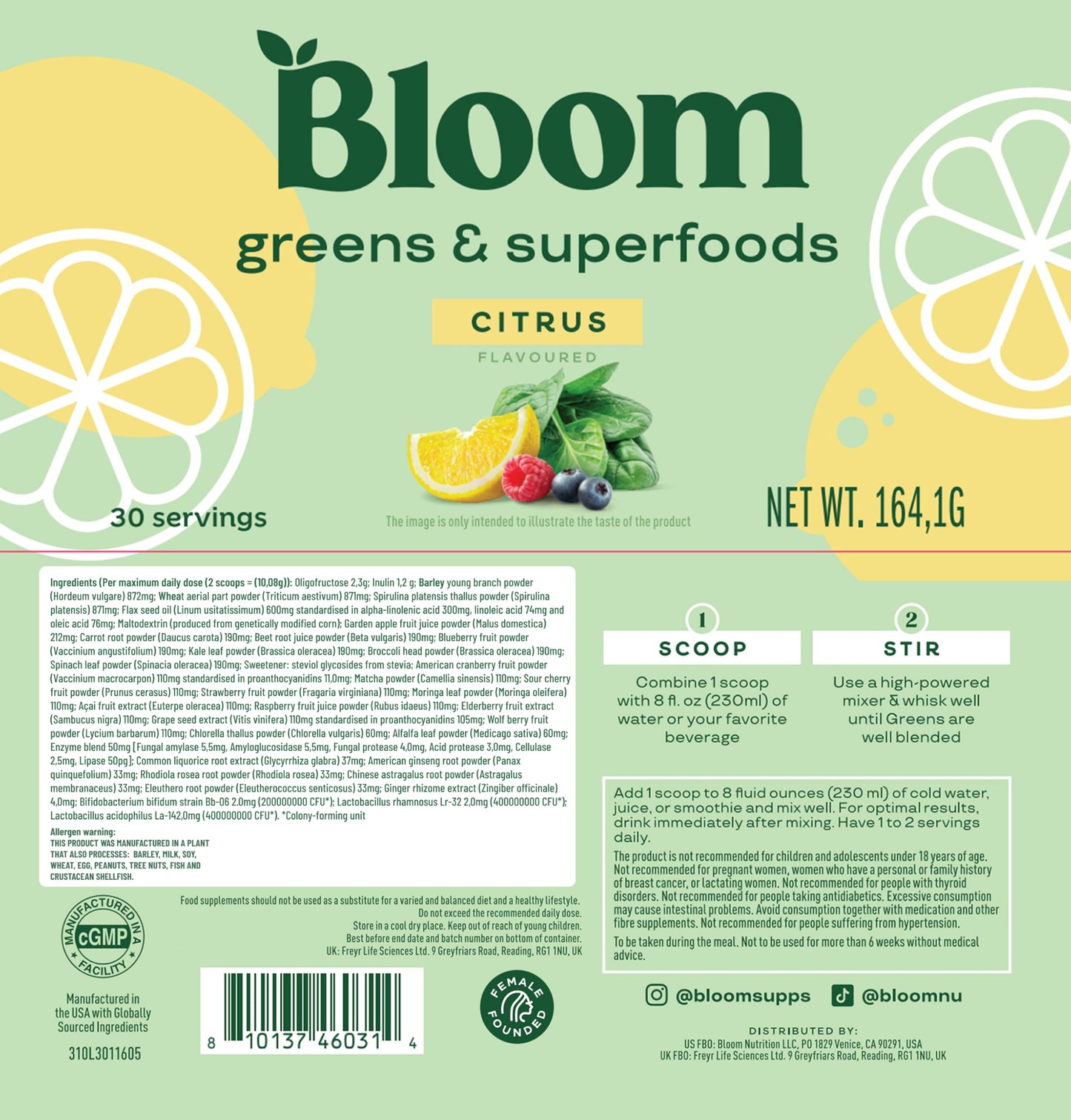 Bloom Nutrition Superfood Greens, Powder, 30 Servings