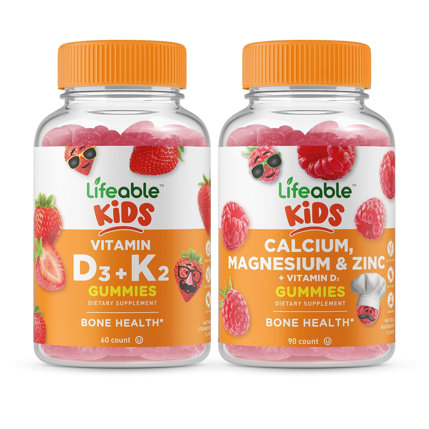 Lifeable Vitamin D3 + Vitamin K2 + Calcium Magnesium & Zinc Kids Gummies, 180 Count