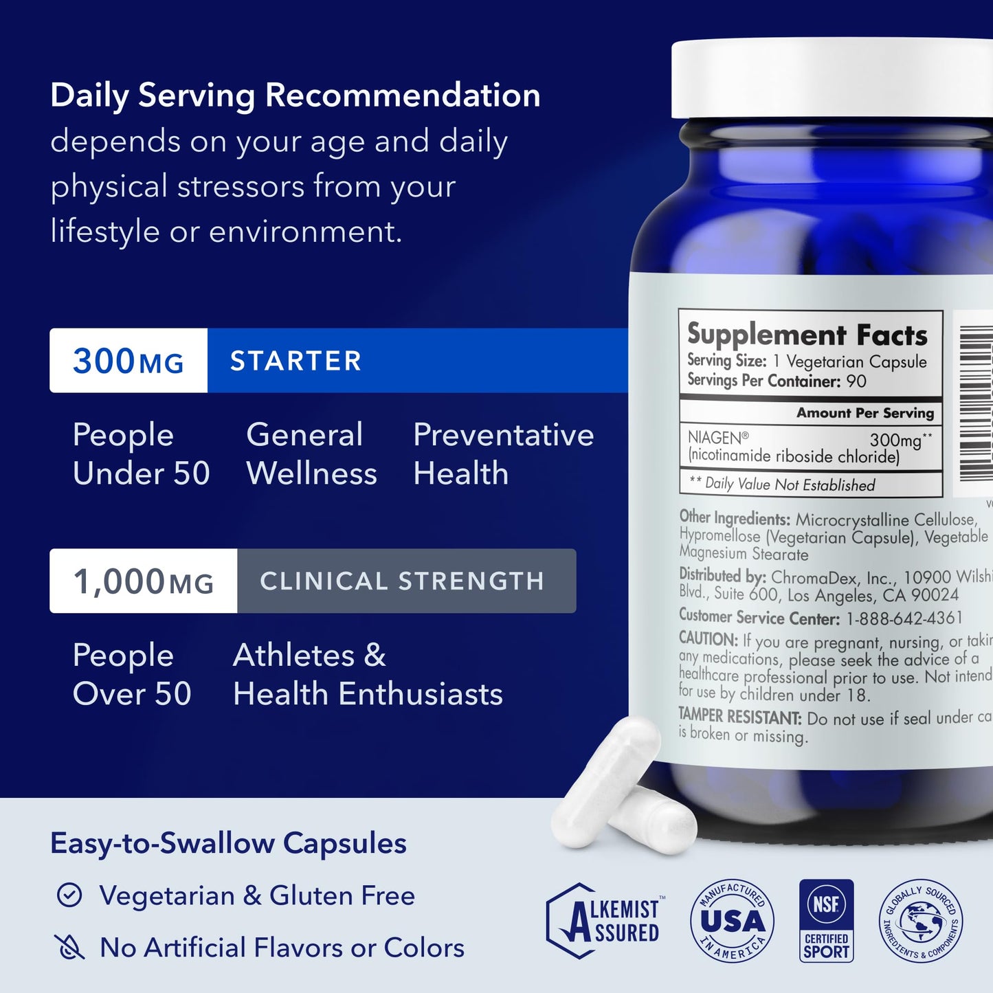 TRU NIAGEN NAD+ Supplement, Nicotinamide Riboside 300mg Capsule, 90 Capsules