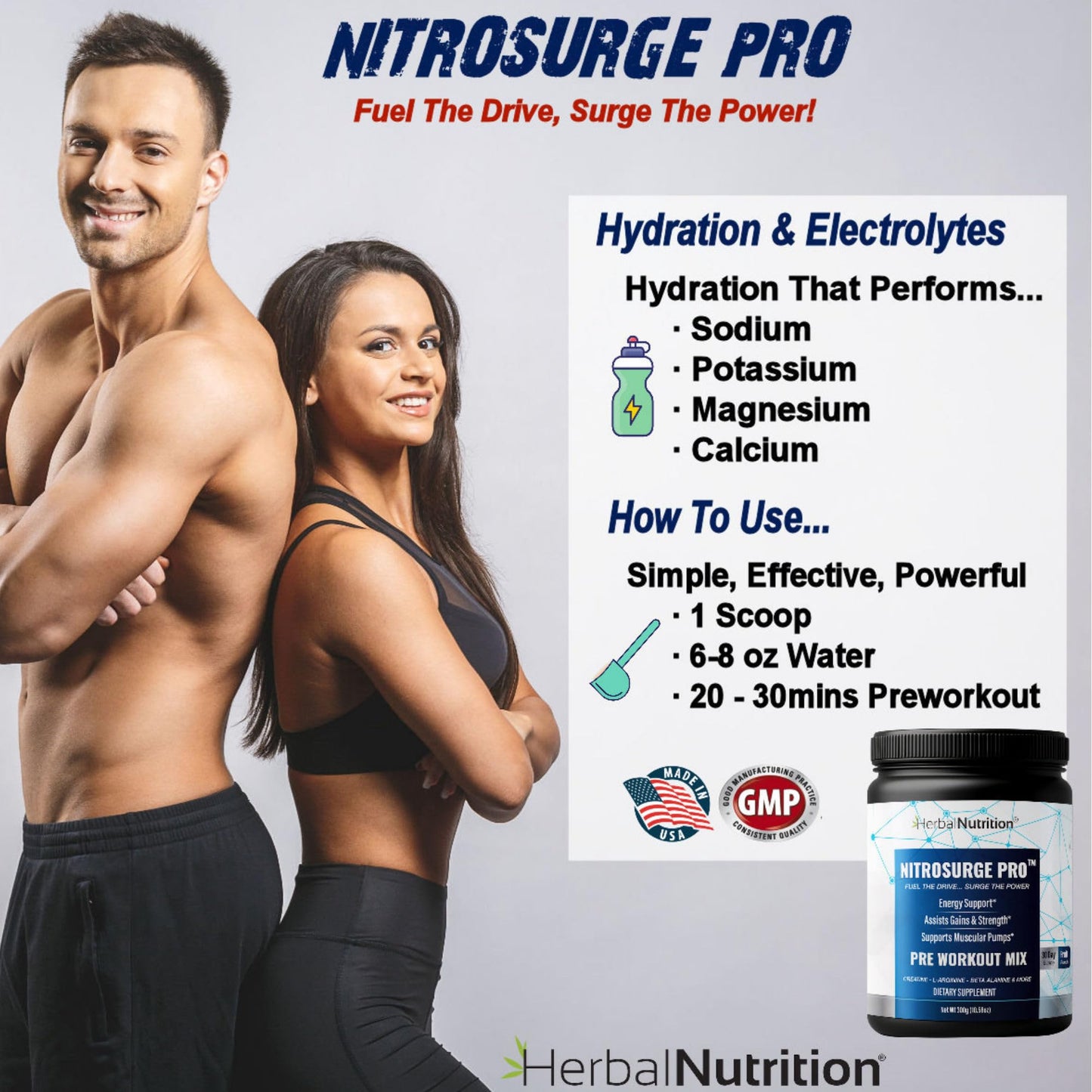 Herbal Nutrition Nitrosurge Pro Pre-Workout Powder with Creatine 10.58 oz