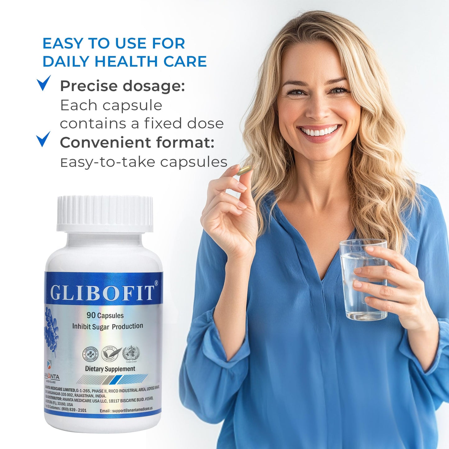 Ananta Medicare USA GLIBOFIT Blood Sugar & Metabolism Support Tablets, 90