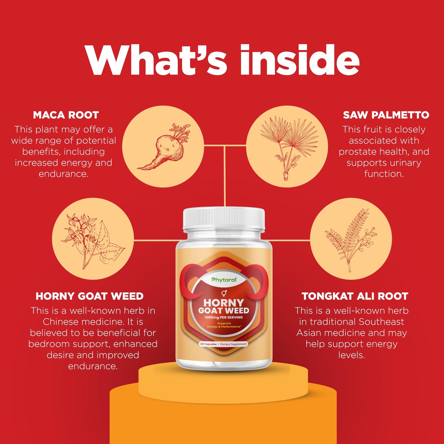 Phytoral Horny Goat Weed Extract with Maca Powder Capsules 60 Count