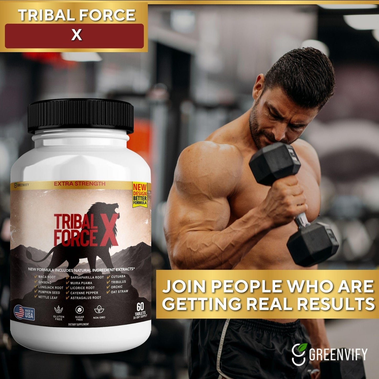 GREENVIFY Tribal Force X Men's Daily Wellness Supplement Extra Strength Formula, 60 Capsules