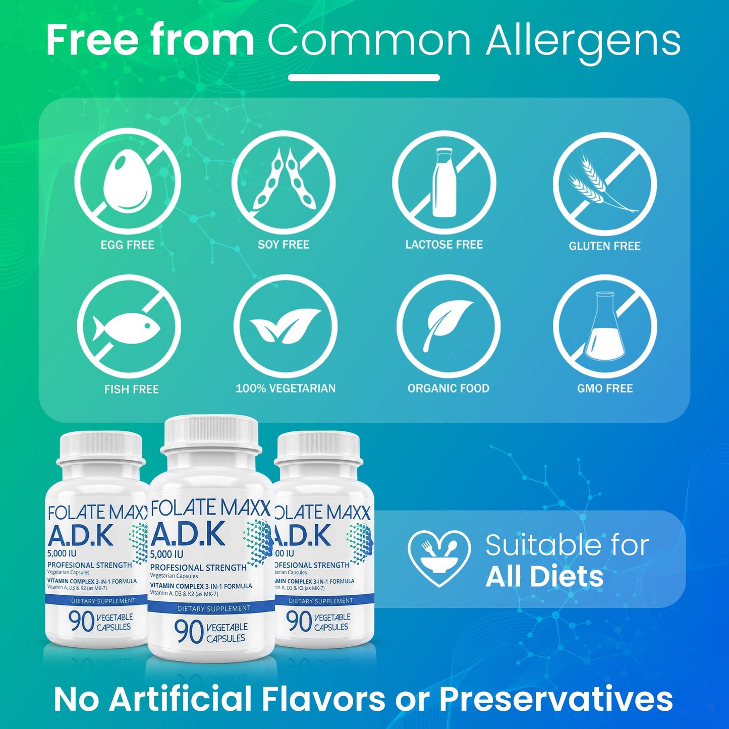 FOLATE MAXX ADK 10 Vitamin Supplement Capsules, 90 Count